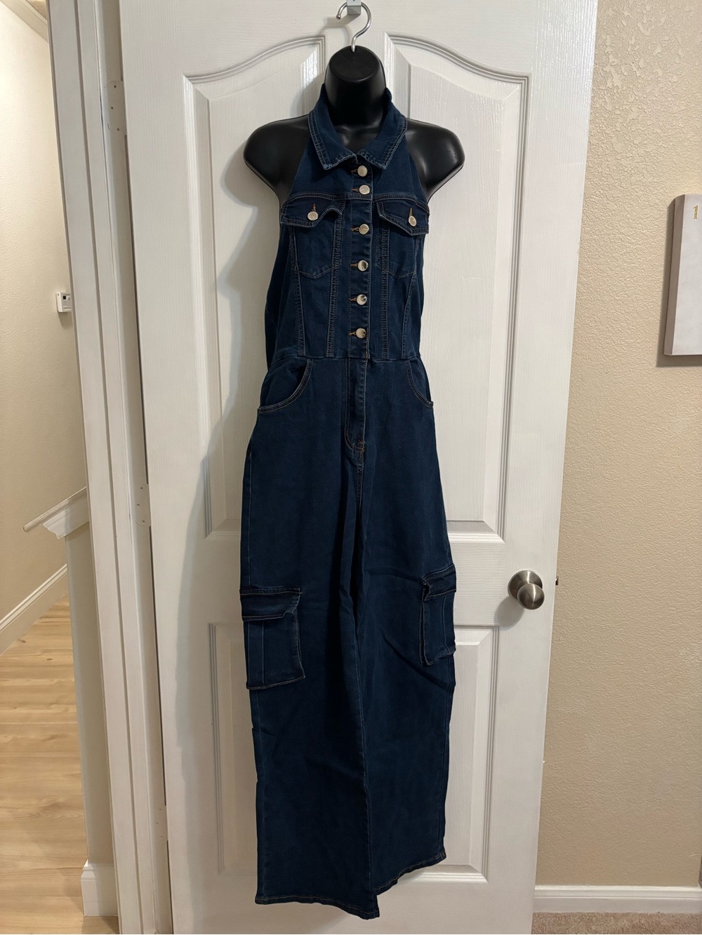 L.A. Girl Denim Halter Button-Front Jacket - Dark Blue